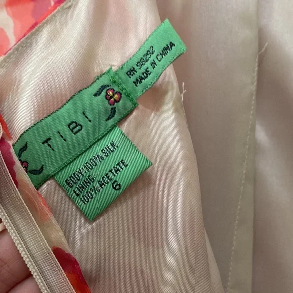 Tibi 100% Silk Dainty Midi Dress Red Nude Animal Print Size 6 Spaghetti Strap - Picture 12 of 12